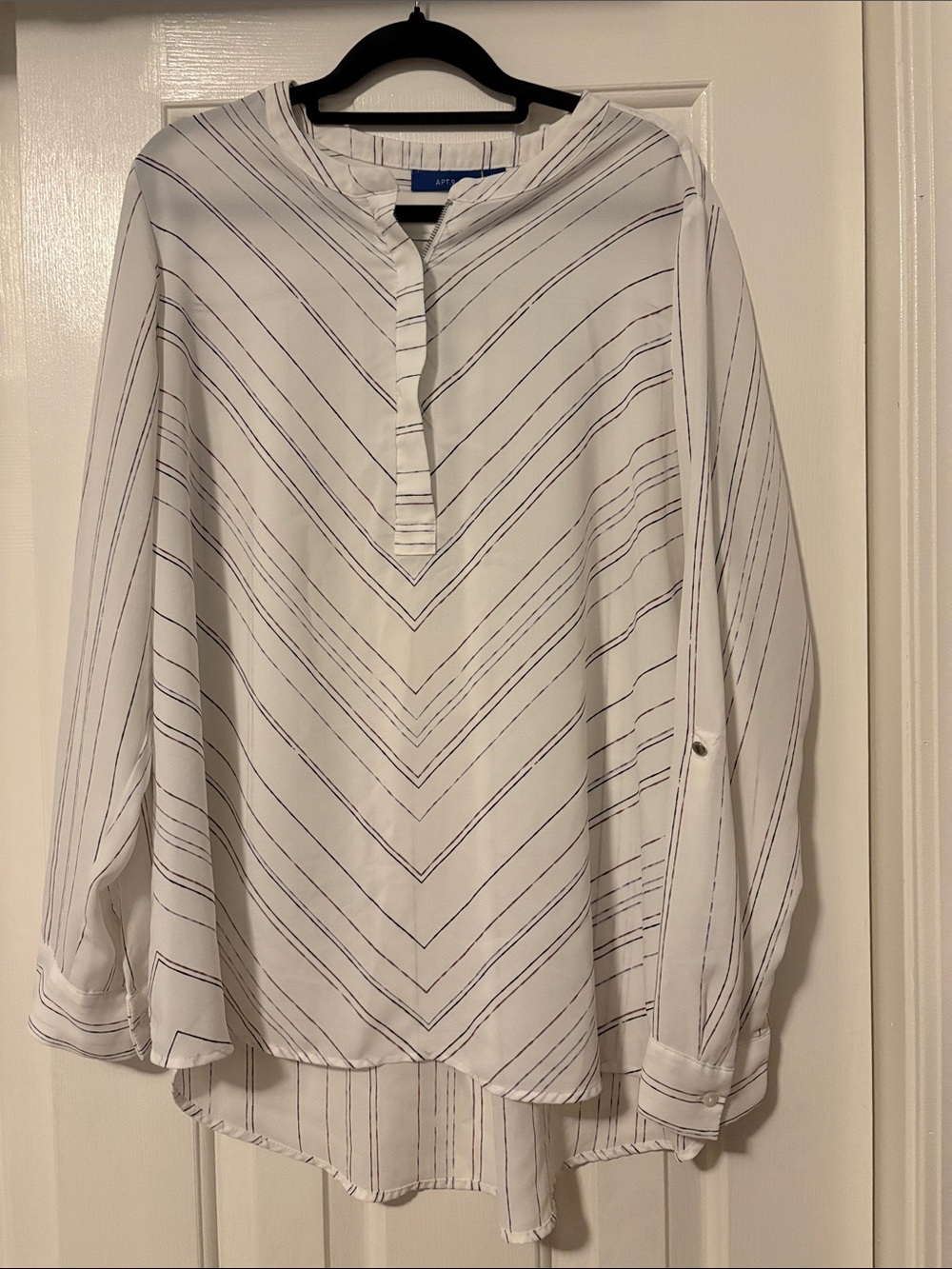 Apt. 9 White Blouse with Navy Chevron Stripes